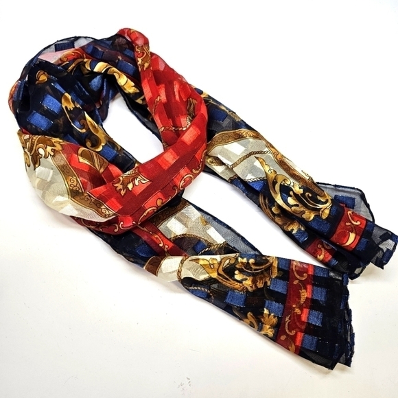 VINTAGE Coat of Arms Lion Shield Ornate Semi-Transparent Rectangle Scarf - Picture 3 of 6